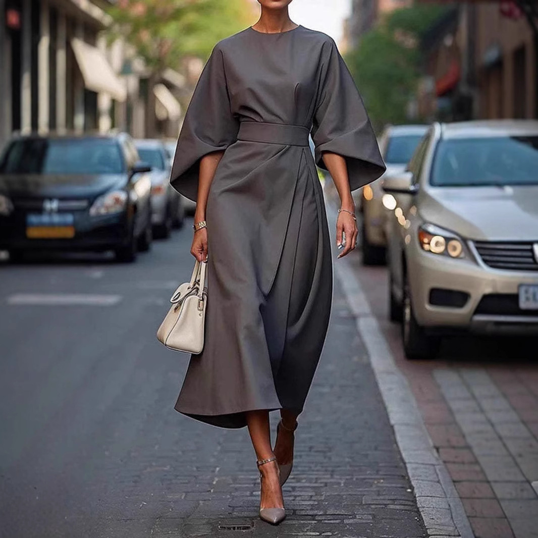 Batwing Sleeve Waist-Tied Dress
