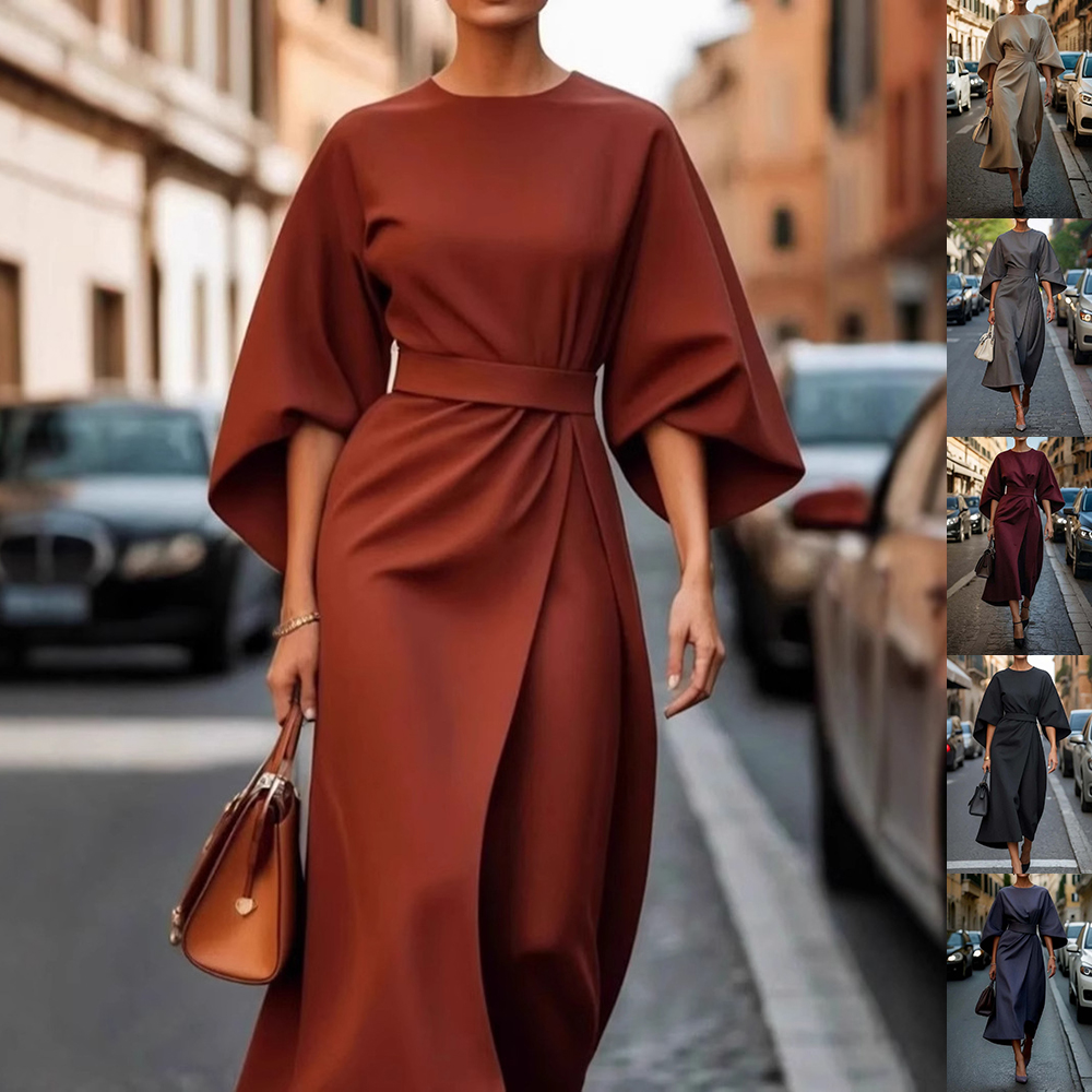Batwing Sleeve Waist-Tied Dress