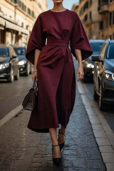 Batwing Sleeve Waist-Tied Dress