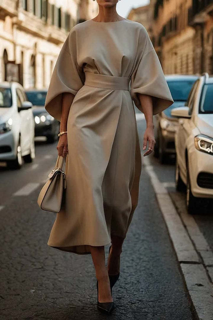 Batwing Sleeve Waist-Tied Dress