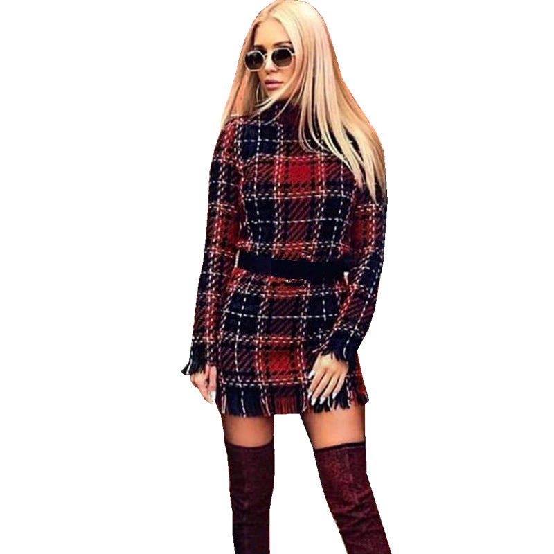 Striped & Plaid Fitted Dress