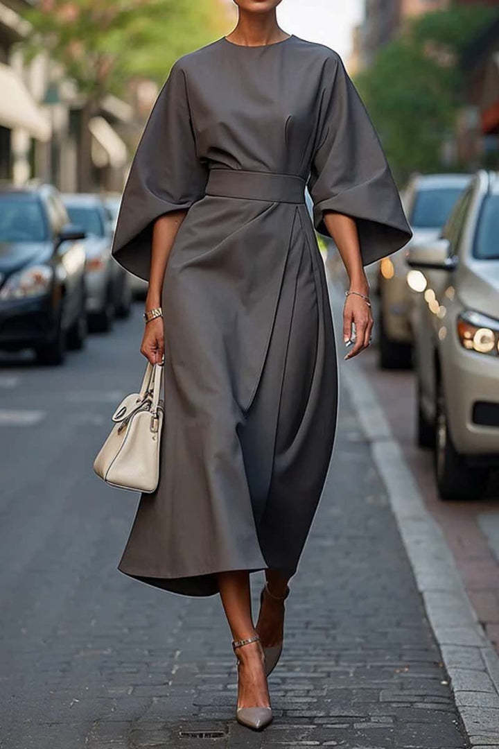 Batwing Sleeve Waist-Tied Dress