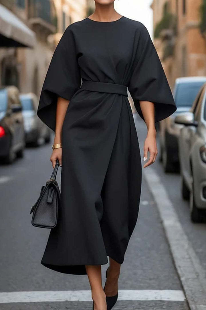 Batwing Sleeve Waist-Tied Dress