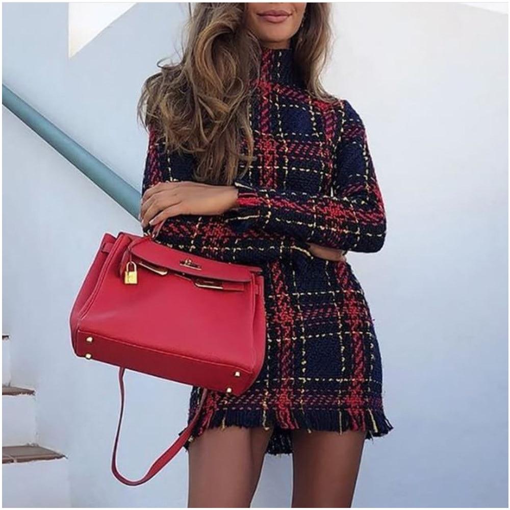 Striped & Plaid Fitted Dress